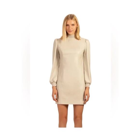 Trina Turk Wrigley long sleeve Shift Faux Leather Dress Oyster Size 12 NWT‎ $378 - Picture 1 of 9